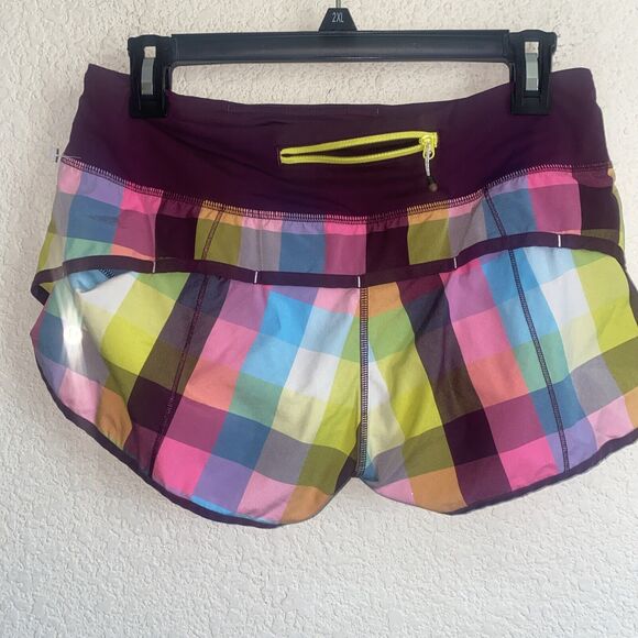 Lululemon Groovy speed Run Shortie Short Plum Plaid Sea Check Angel Wing Pocket - Picture 3 of 11
